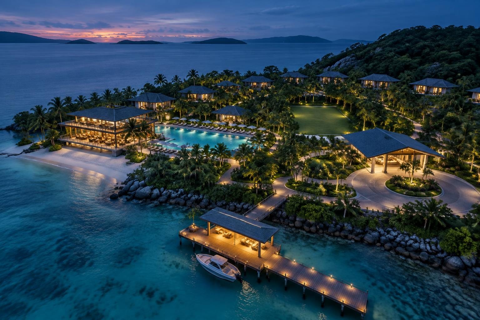 Connected destination resort with accommodation, dining, activities and arrival areas